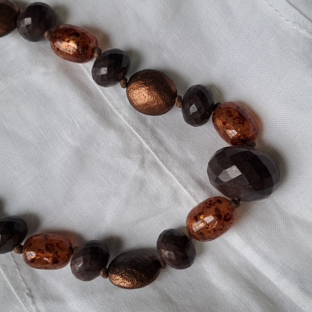 Copper Bronze & Brown * Knotted Cord Beaded Necklace 220A